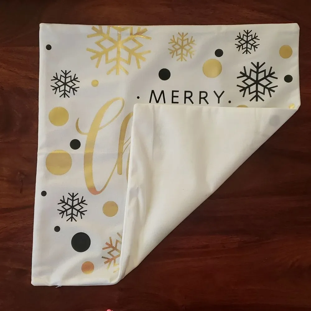 Contemporary Christmas Pillow Cover • Snowflake Polkadot Black Silver Gold Glam